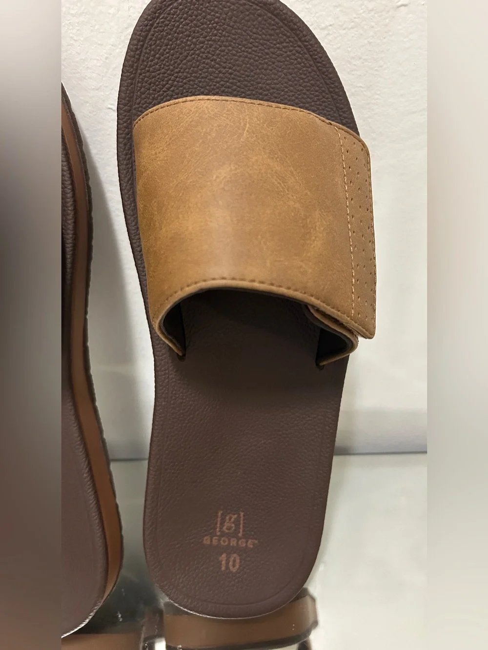 George Men’s Brown Comfort Footbed Slide Sandals Size 10 NWT Casual Summer